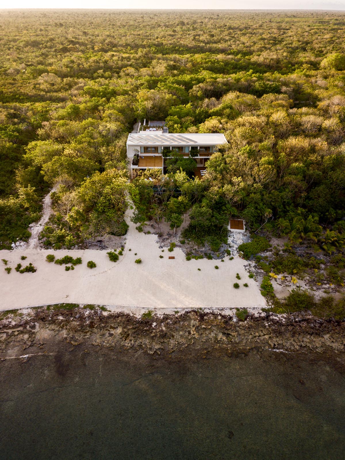 Sordo Madaleno Arquitectos' L-shaped residence disappears in a lush vegetation of Mexican island