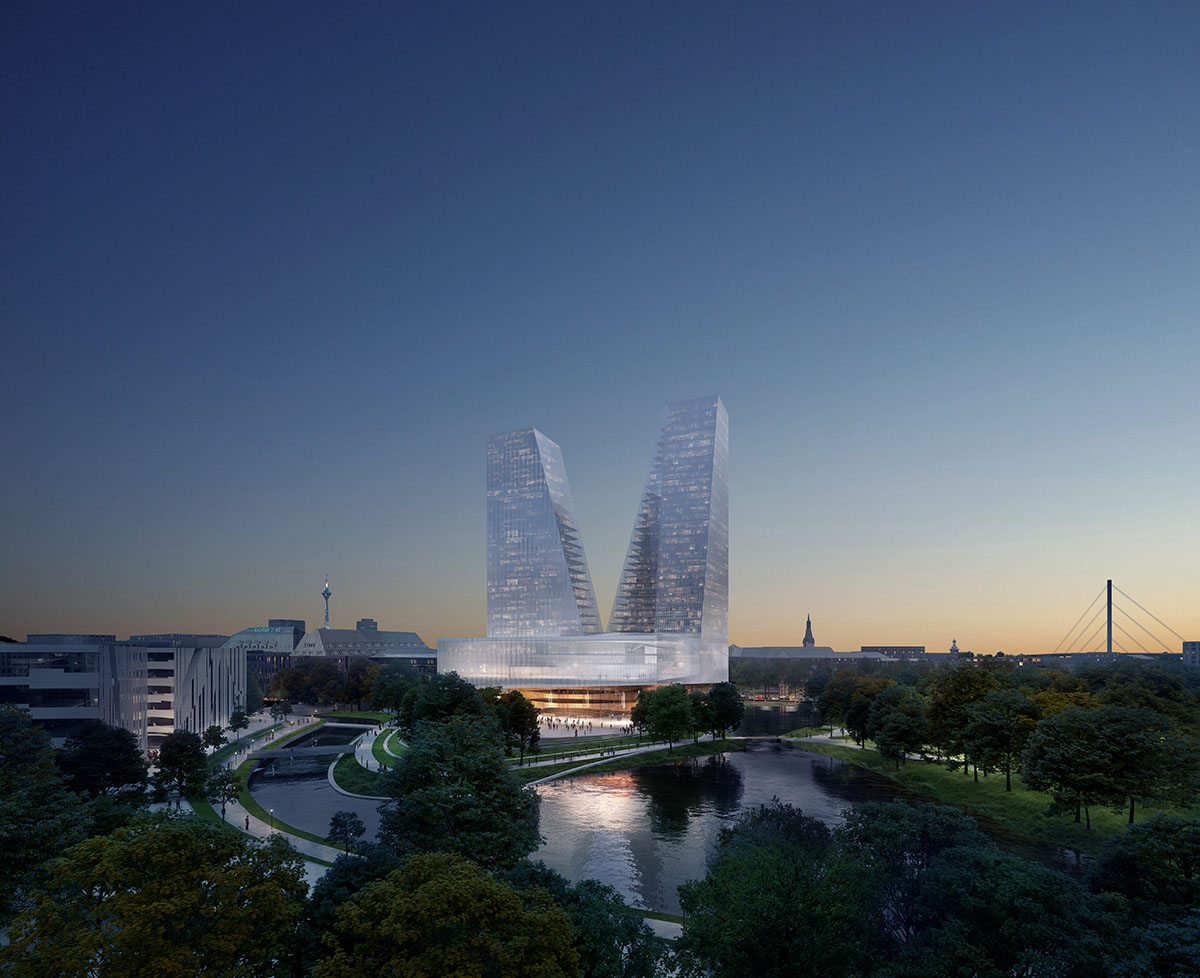 Snøhetta designs new Opera House in Düsseldorf with a pair of iconic dancing towers 