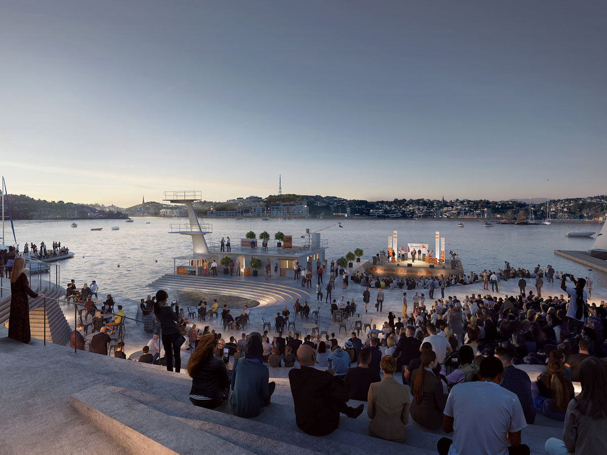 Snøhetta creates man-made, layered island to revive 1930s Norwegian Harbour Bath