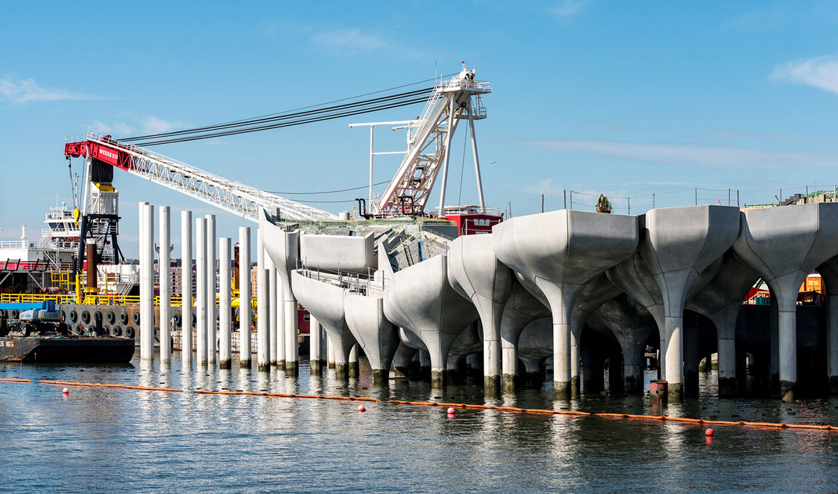 Heatherwick Studio’s Pier55 park takes shape in the Hudson River