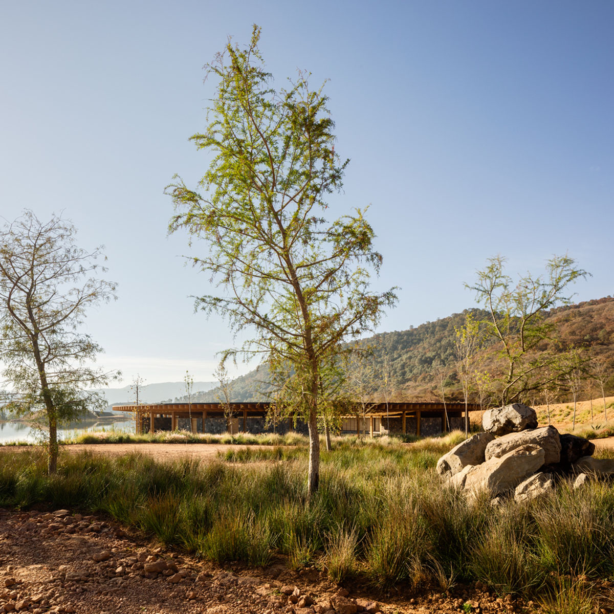 Circular clubhouse by Sordo Madaleno Arquitectos is nestled on the edge of lake in Valle de Bravo