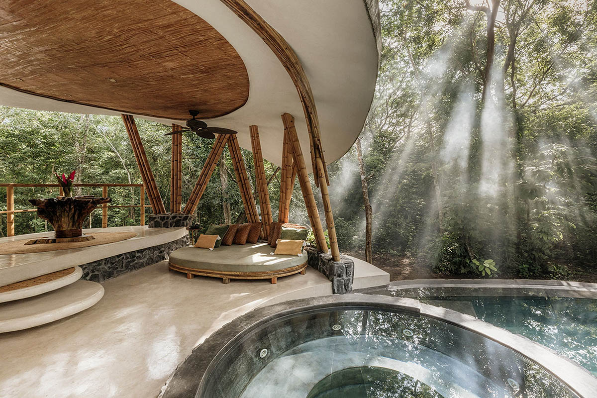 Flower-shaped bamboo holiday villa by NOD Studio is encased in a bamboo dome in a Mexican jungle