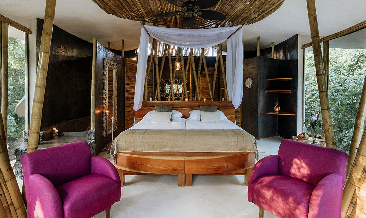 Flower-shaped bamboo holiday villa by NOD Studio is encased in a bamboo dome in a Mexican jungle