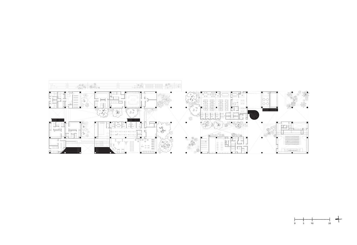 Red pigmented gridded structure defines village-like Mexican sport facility by Sordo Madaleno
