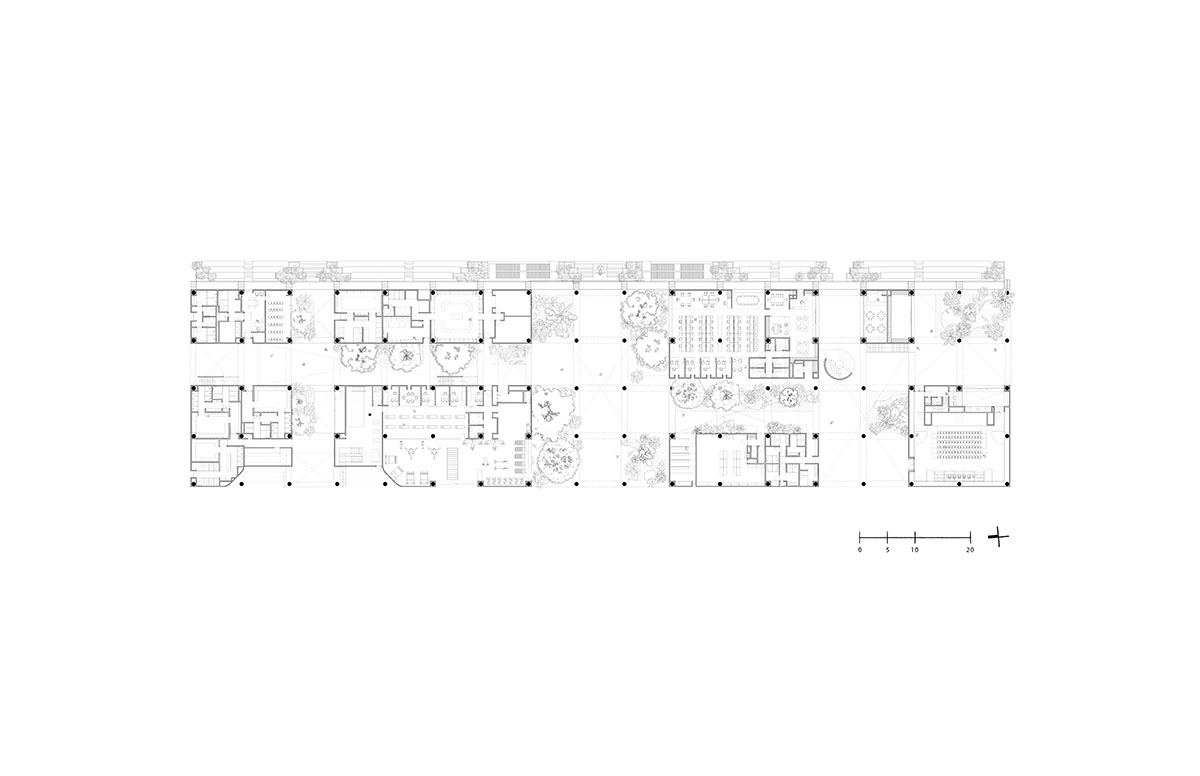 Red pigmented gridded structure defines village-like Mexican sport facility by Sordo Madaleno