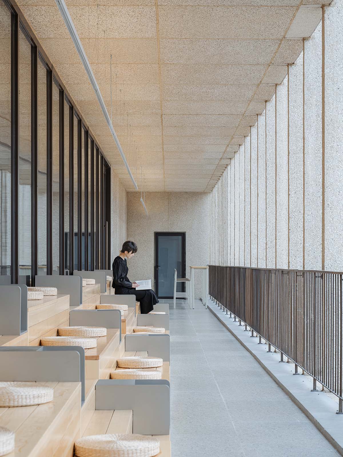 Zikawei Library features a spacious atrium with deep alcoves inspired by Chinese trousseau box