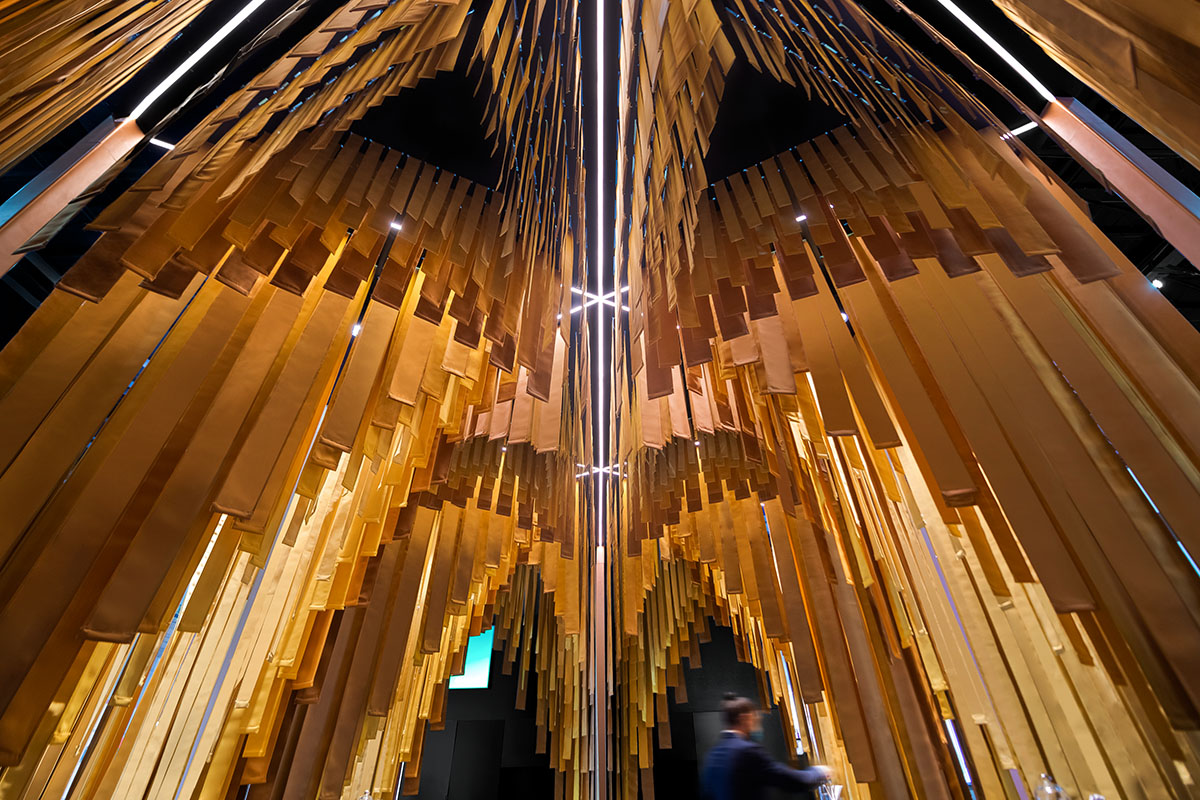 MEAN* reveals cathedral-like pavilion with lightweight fabric strips at Dubai's World Trade Center