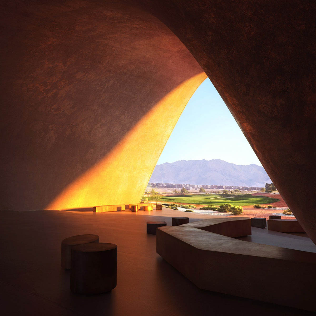 Oppenheim Architecture completes Ayla Golf Academy with wavy roofs in deserted landscape of Jordan