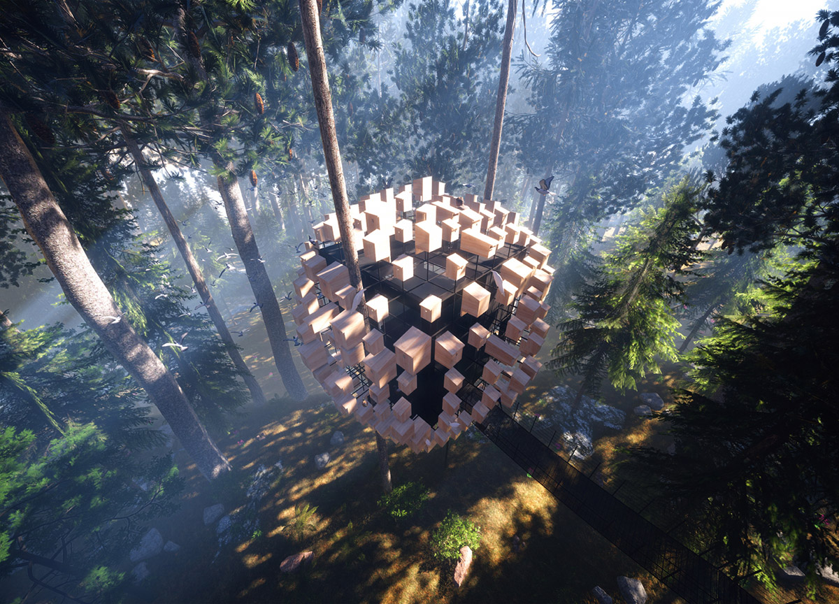 BIG encloses hotel room with 350 birdhouses in Sweden 