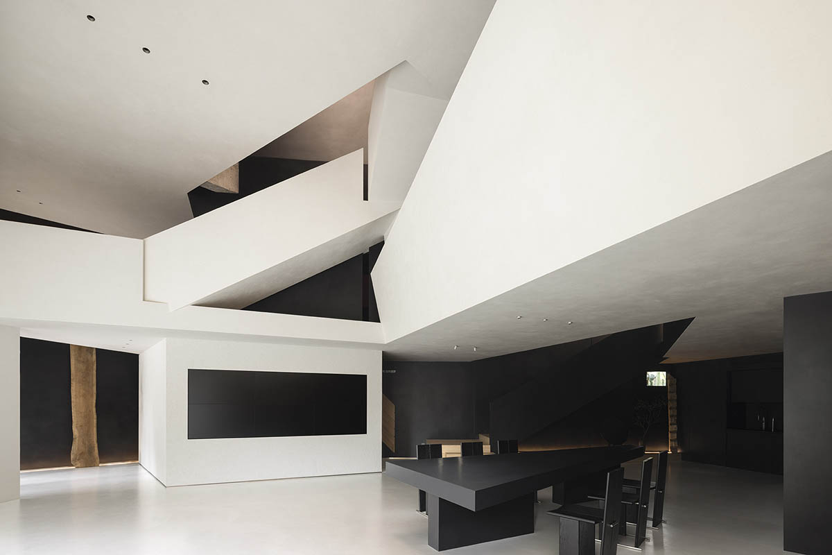 Product showroom features slanted walls creating a harmonious sense of balance in China