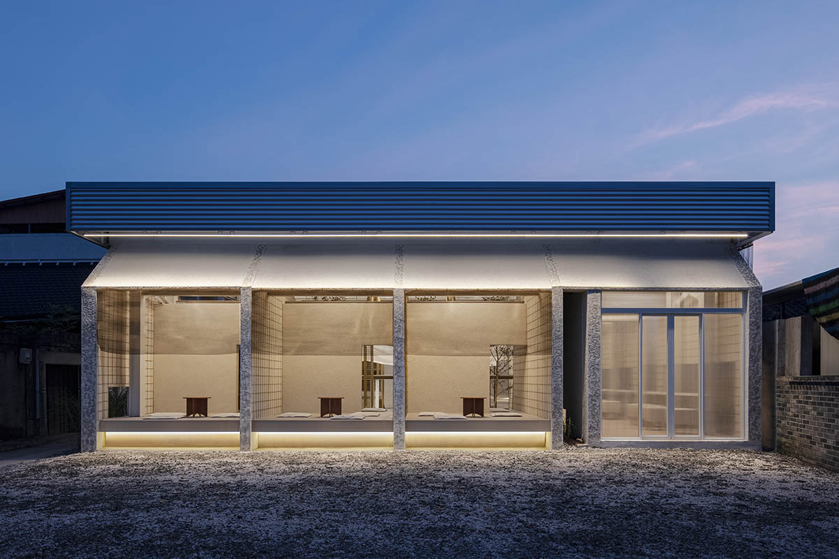 one-aftr converts old factory buildings into a fragmented cafe in South Korea