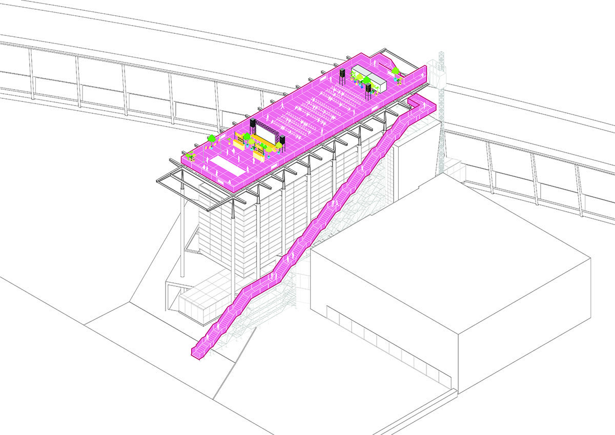 MVRDV designs pink-colored staircase and stage on the roof of Het Nieuwe Instituut