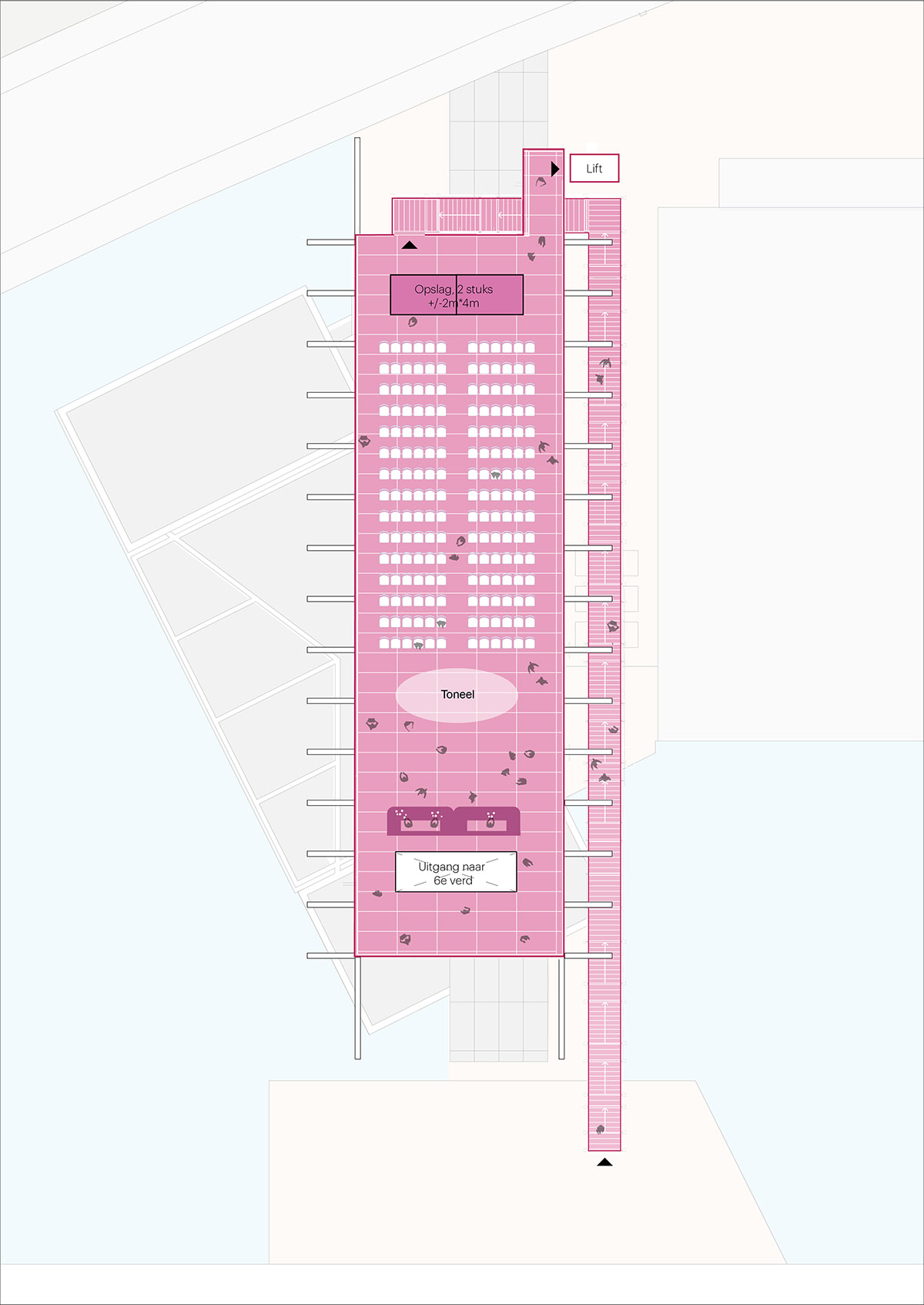 MVRDV designs pink-colored staircase and stage on the roof of Het Nieuwe Instituut