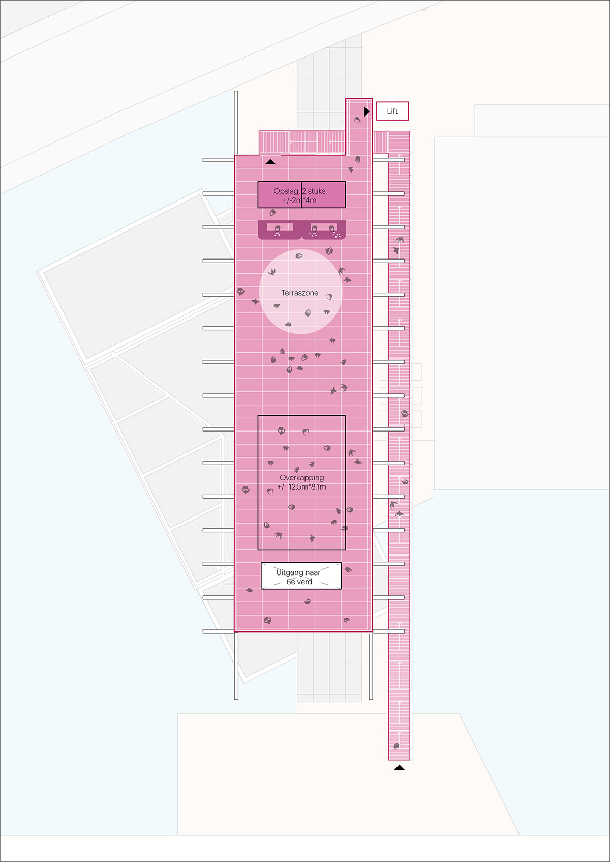 MVRDV designs pink-colored staircase and stage on the roof of Het Nieuwe Instituut