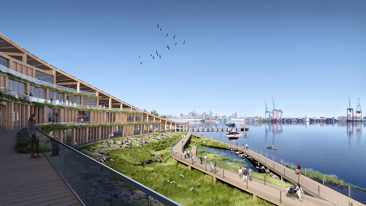 SOM designs mass timber net-zero climate solution center on New York's Governors Island