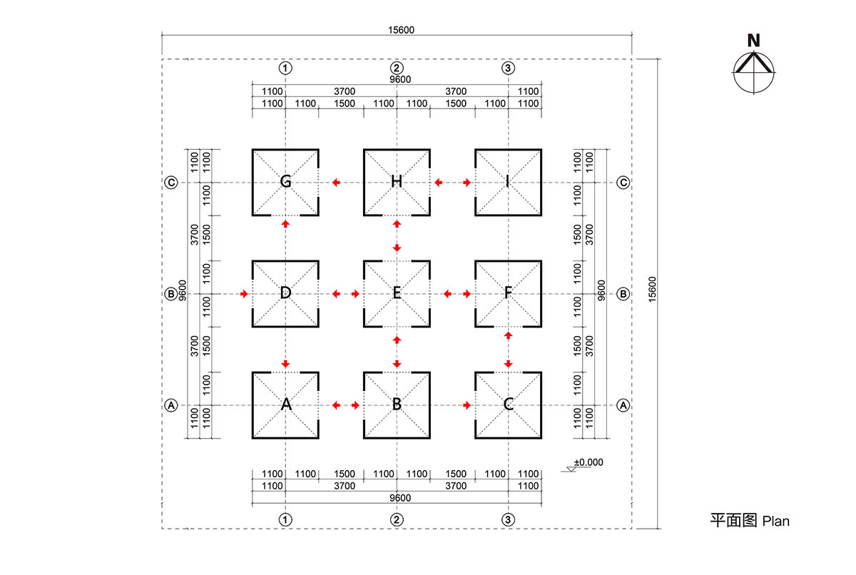 Field Conforming Studio installs steel sculpture with nine hollow columns in Tangshan