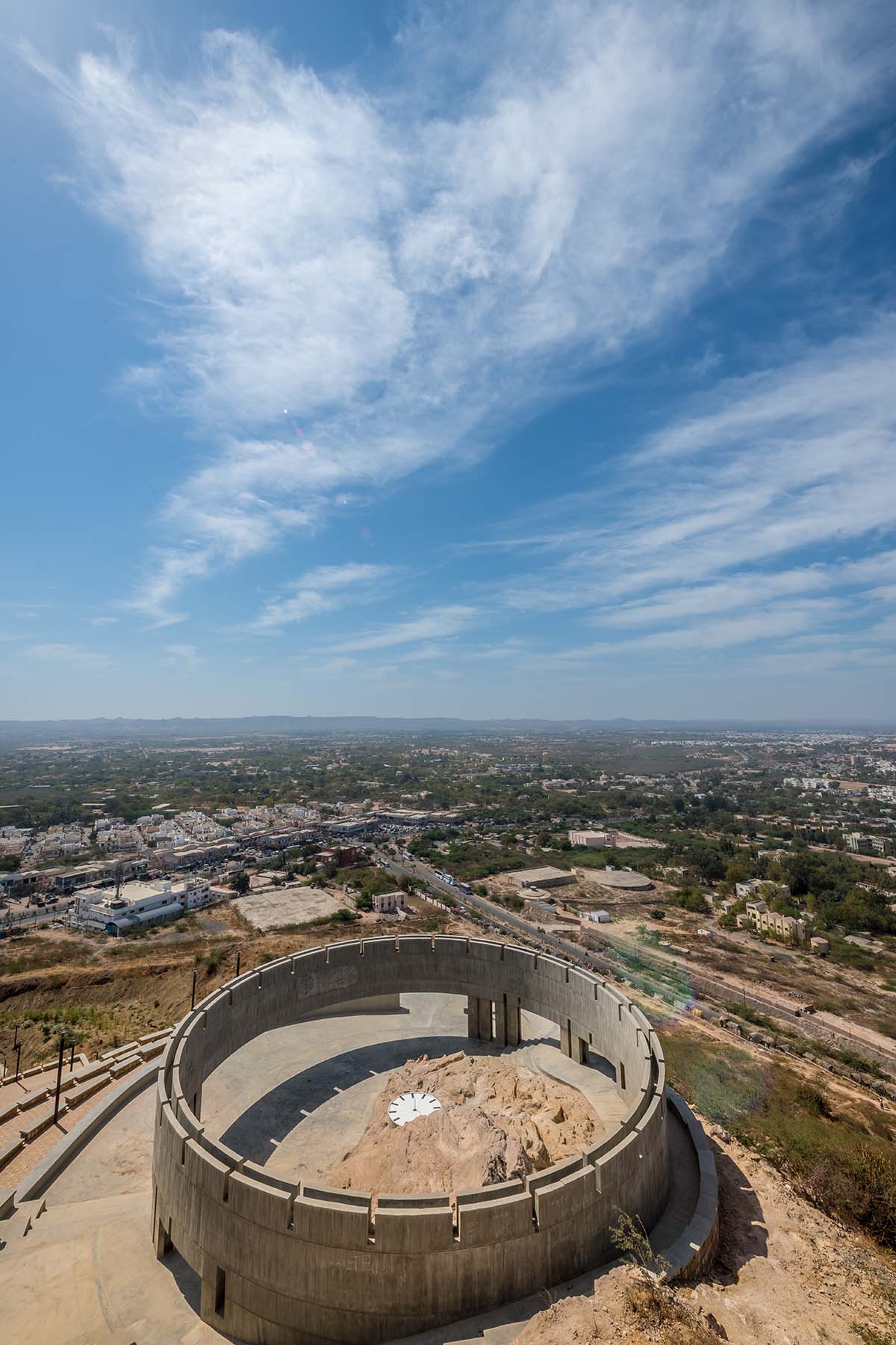 Vastushilpa Sangath built circular Smritivan Earthquake Memorial on Bhuj hilltops 