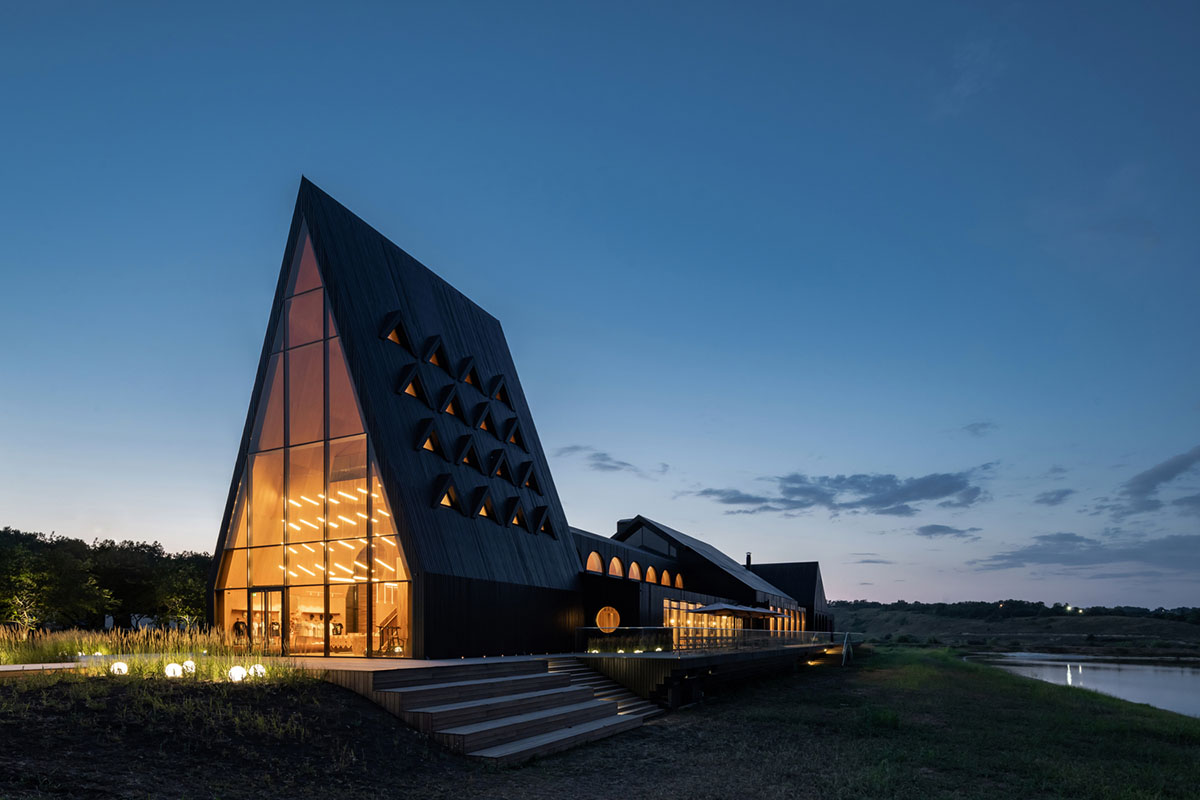 Hospitality Center is an ensemble of different black wooden buildings in Russian Lipetsk region