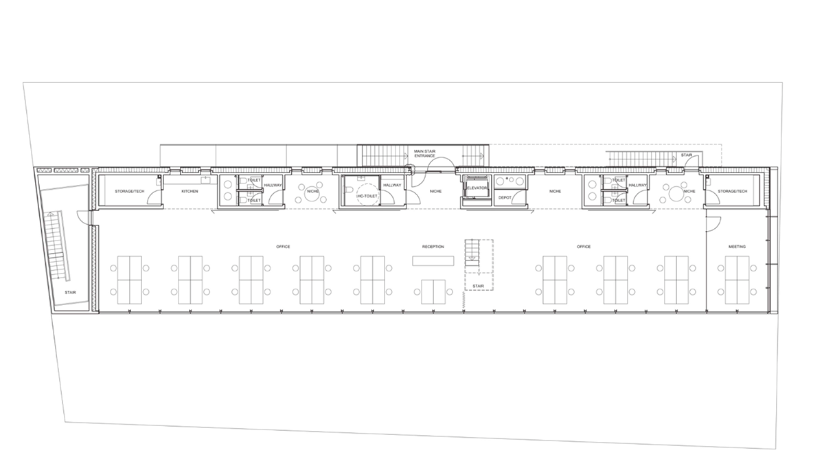 A collage of elements reflecting surroundings assembled on the facade of Office Building by SLETH