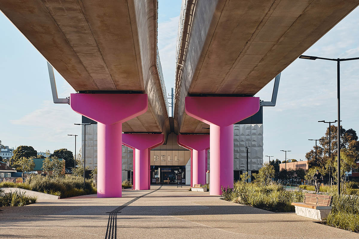 Wood Marsh abstracts Darebin’s roofscape into a 3D concrete pattern for Bell and Preston Stations
