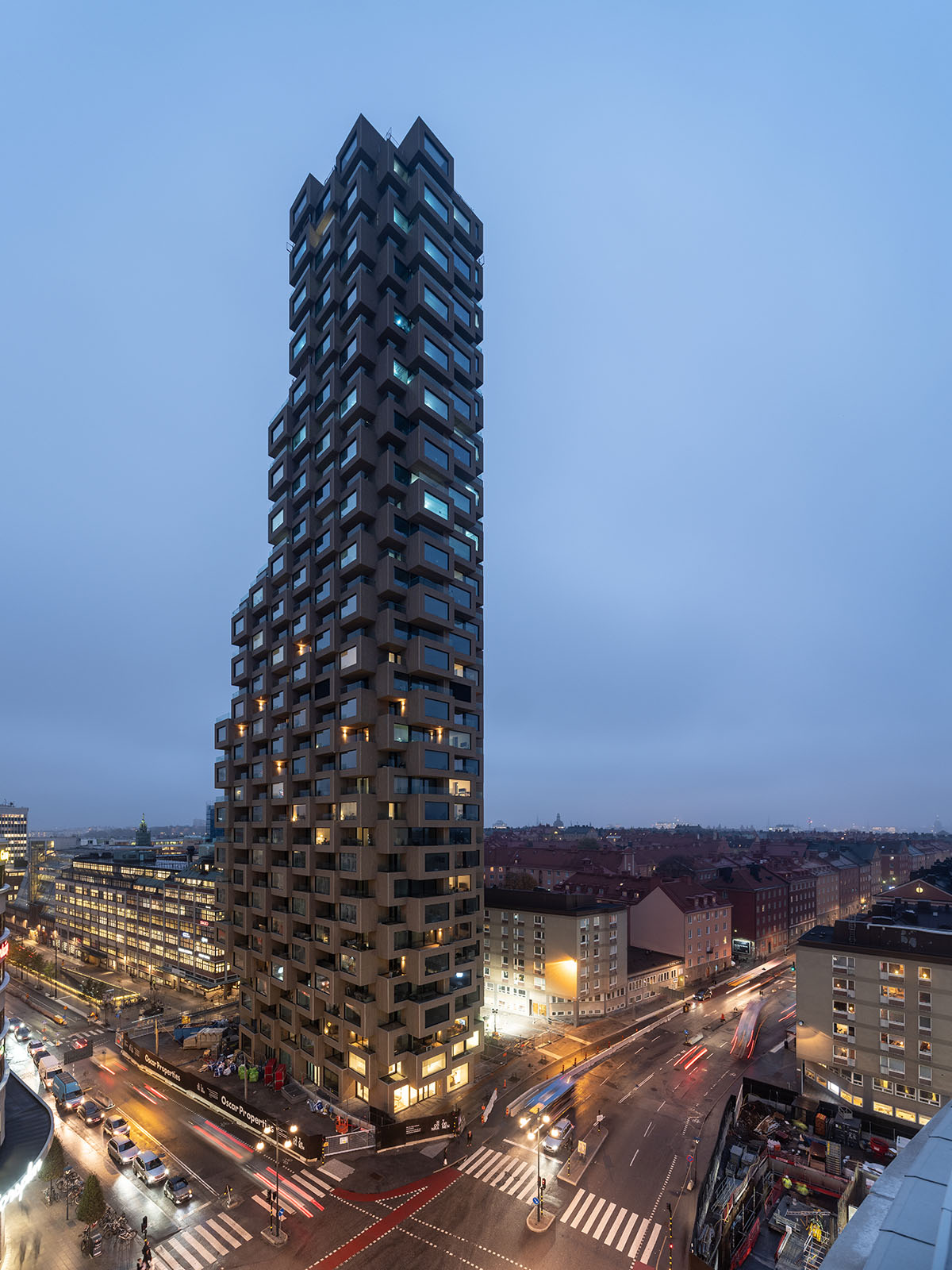 OMA completes Norra Tornen tower in Stockholm with stack of mega residential units