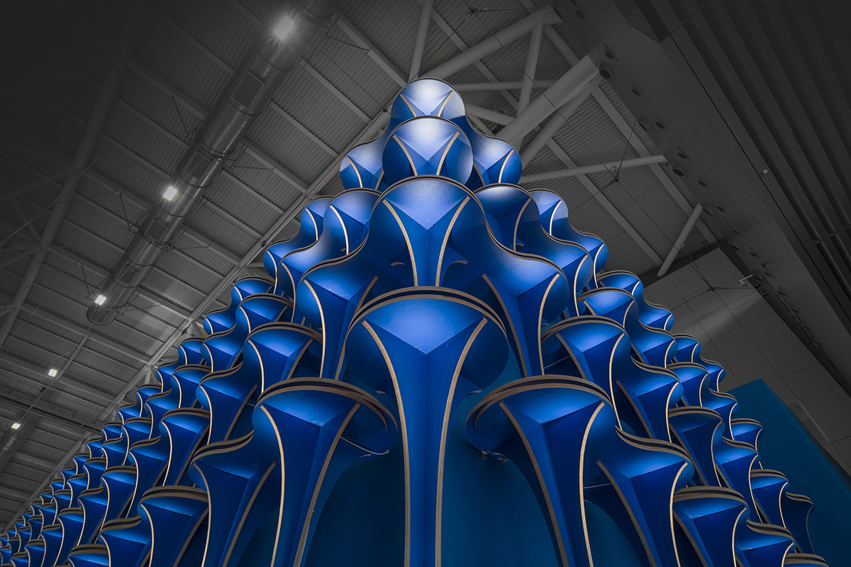 Various Associates used recycled materials to build pavilion reducing waste in an exhibition area