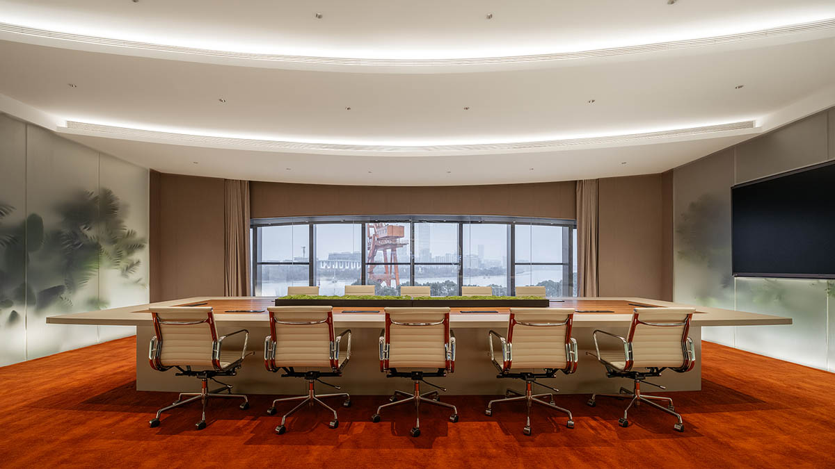Undulating lines and expansive waves define interior of Orbit public exhibition hall in Shanghai 