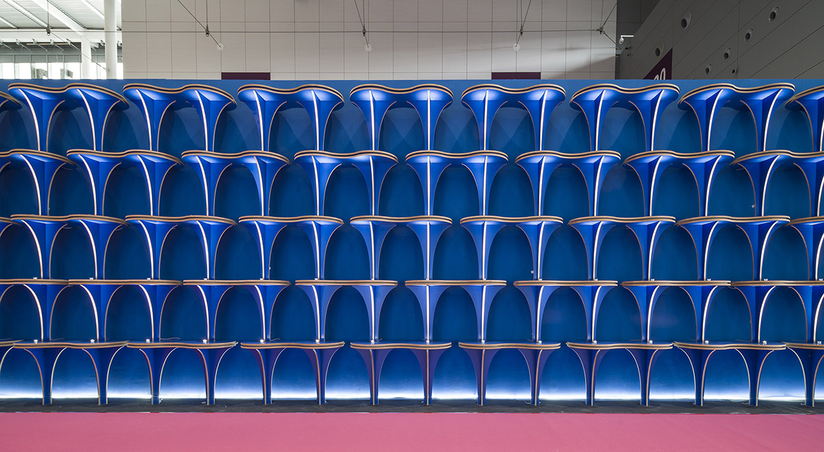 Various Associates used recycled materials to build pavilion reducing waste in an exhibition area