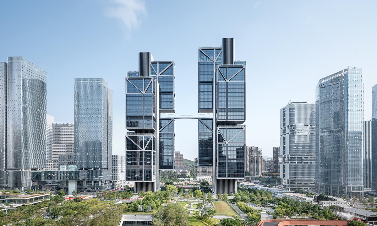 DJI Sky City Skyscrapers by Foster + Partners feature almost invisible sky-bridge in Shenzhen