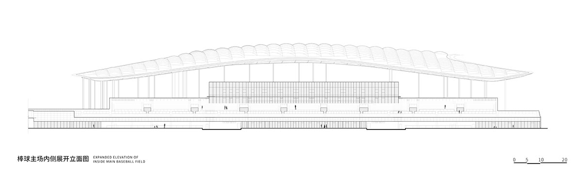UAD completes sports cultural center with white slender columns in China