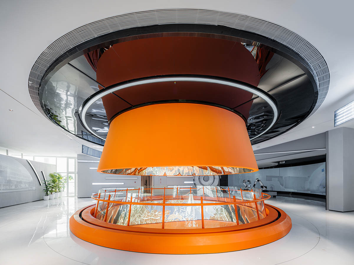 Wutopia Lab built showroom evoking Chinese red mountains with dazzling orange-colored roof