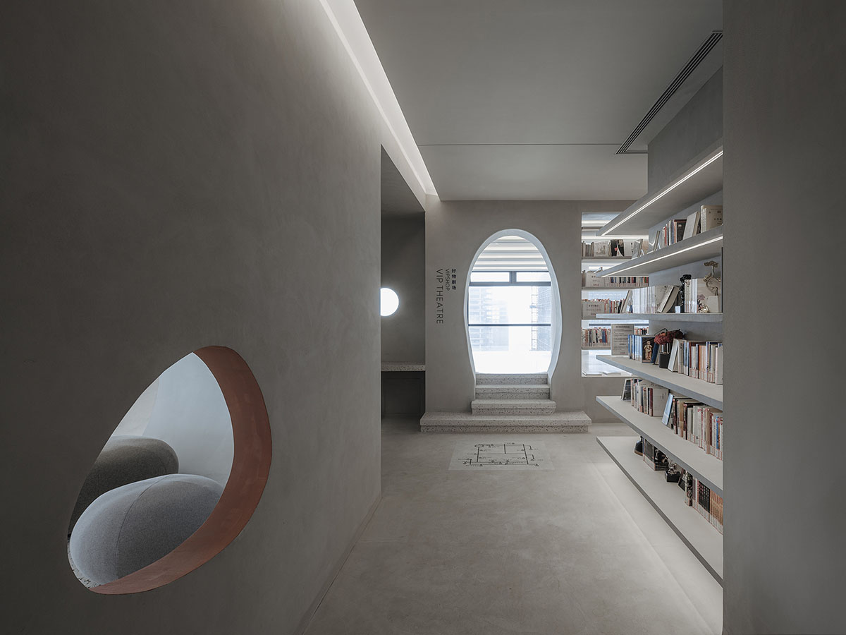 Wutopia Lab creates surprising interiors with cut-out forms in The Satori Harbor Library in Guangzhou