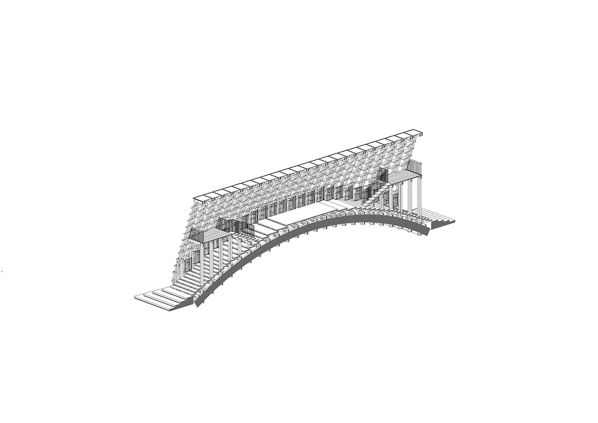 Arched timber bridge by LUO studio allows boats to pass under bridge smoothly in Gulou waterfront