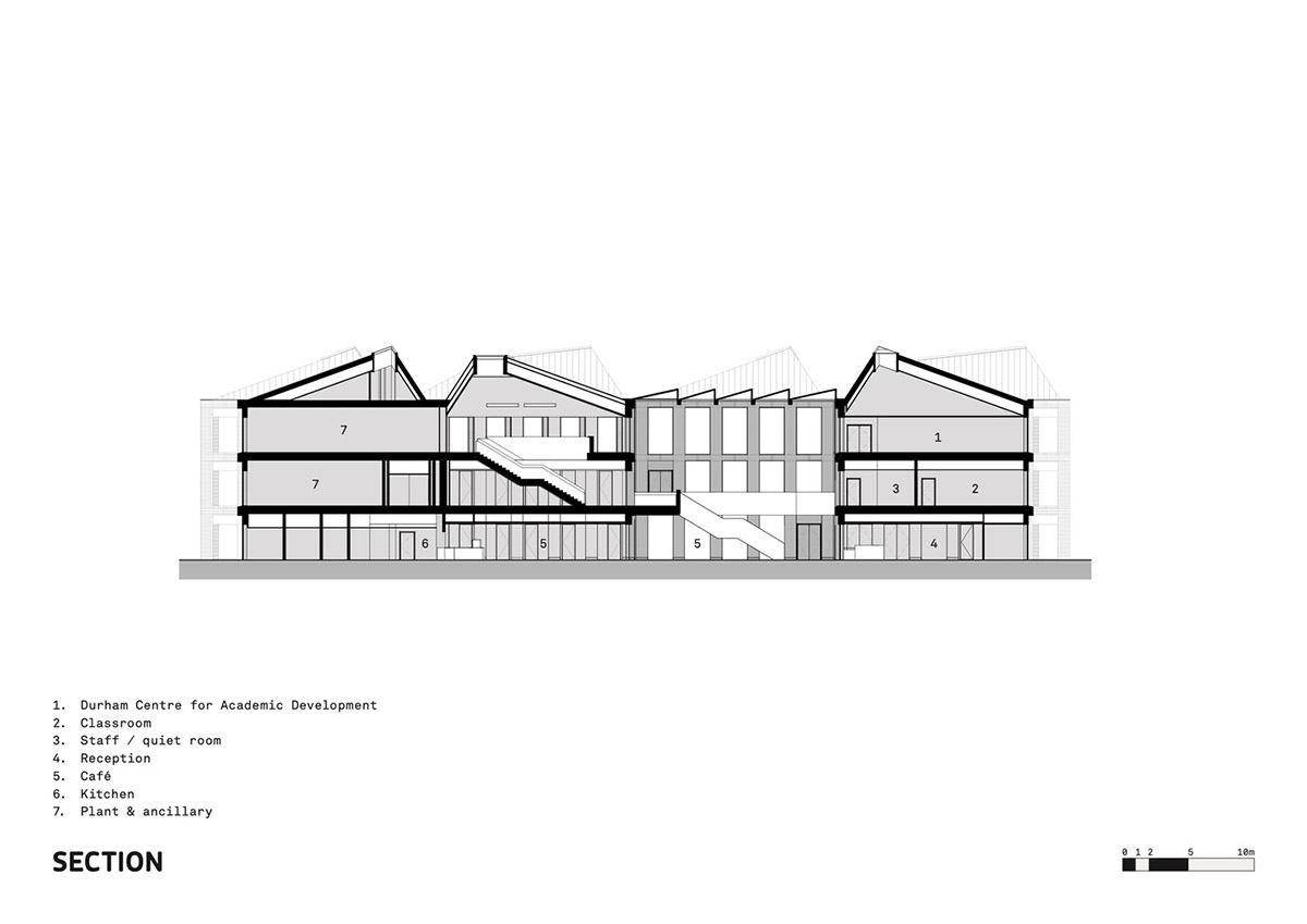 FaulknerBrowns Architects completes teaching and learning centre with pyramidal roofs in Durham