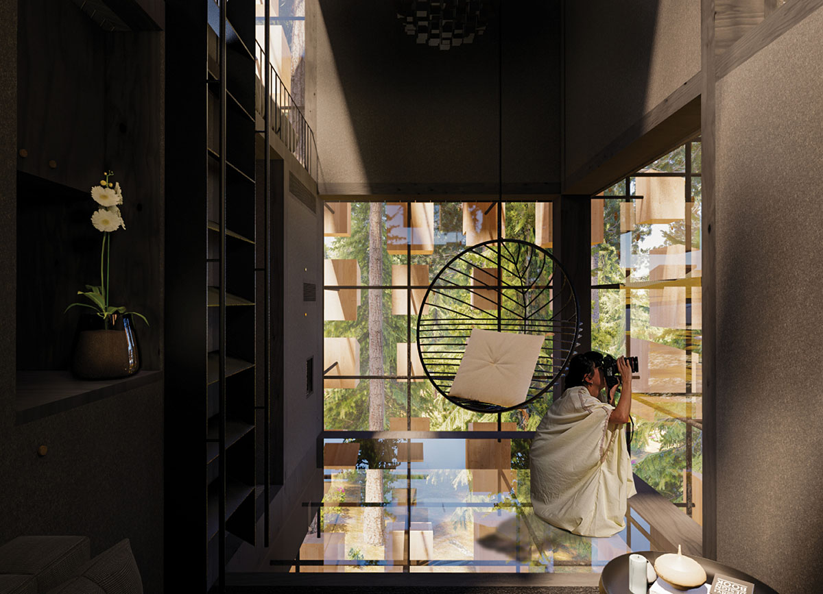 BIG encloses hotel room with 350 birdhouses in Sweden 