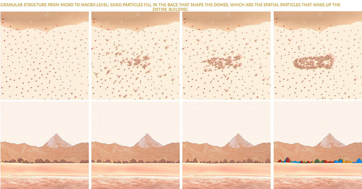 ZAV Architects built colorful-domed housing made of rammed earth and sand on Hormuz island, Iran