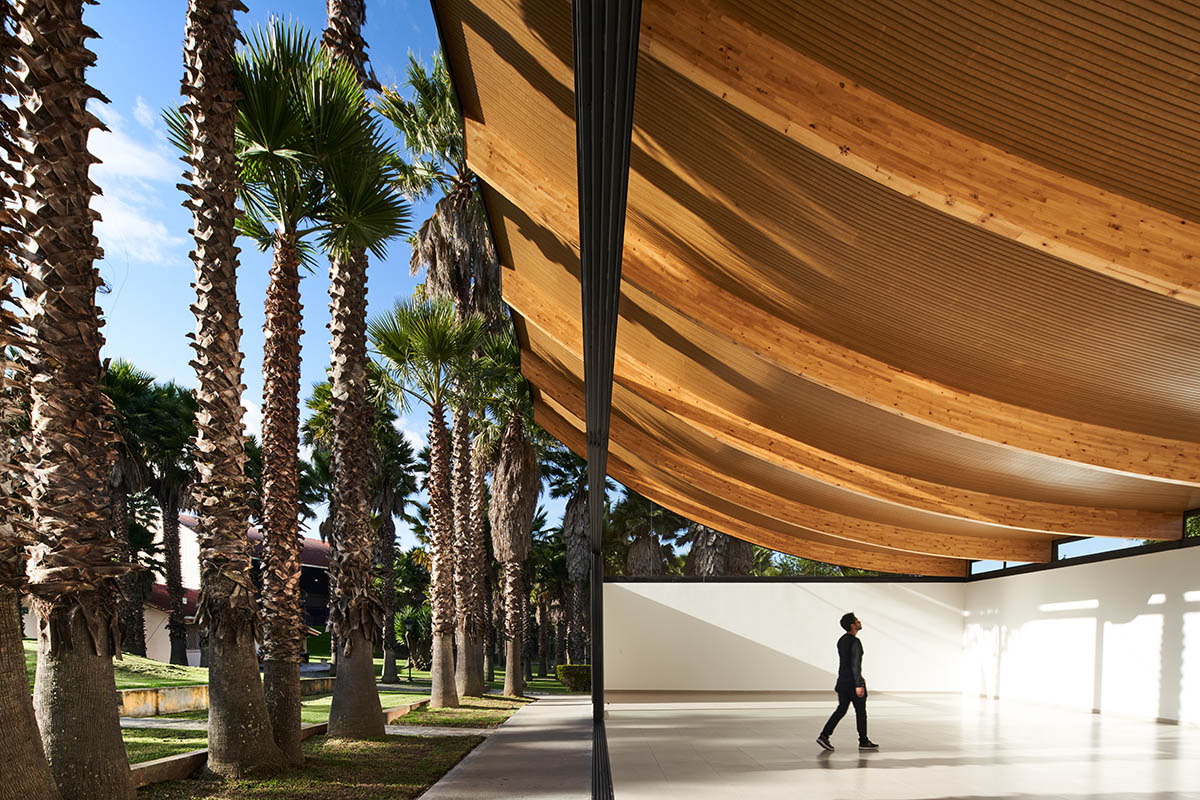 TEC Taller EC creates pavilion with concave wooden roof that becomes a façade in Ecuador