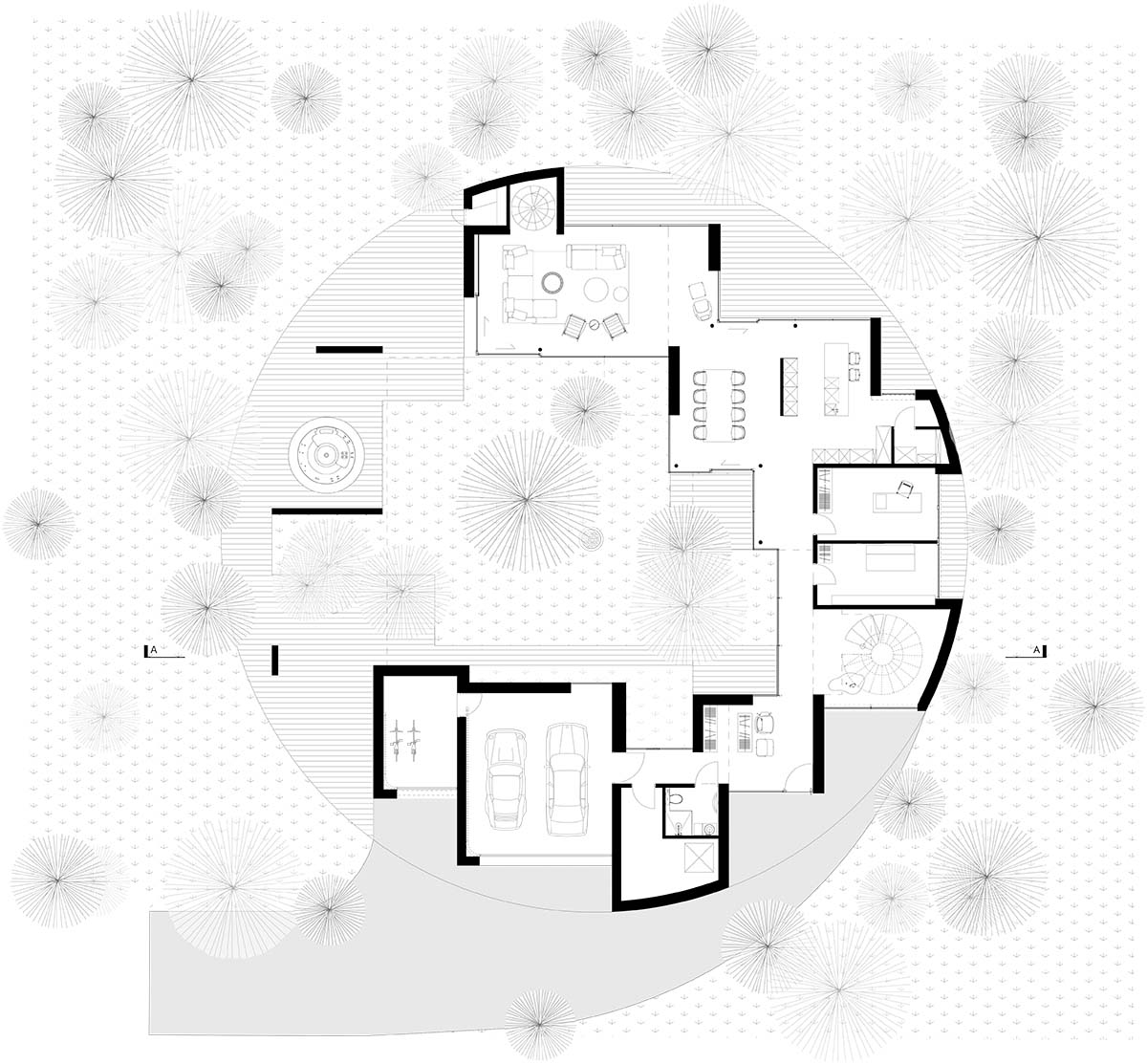 Przemek Olczyk Mobius Architekci completes circle wood house in a pine forest of Poland