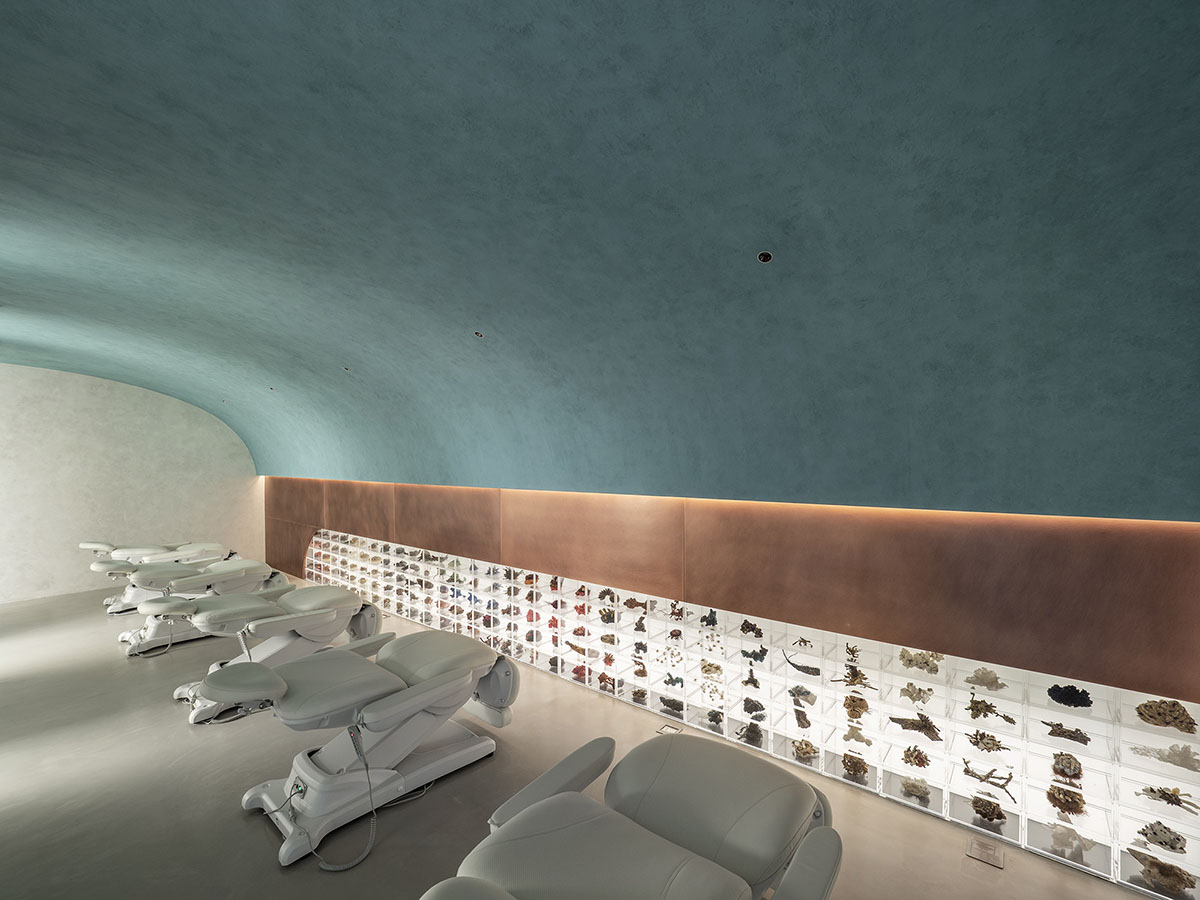 Waterfrom Design's Aqua Health Clinic features blue-toned various volumes as performative objects