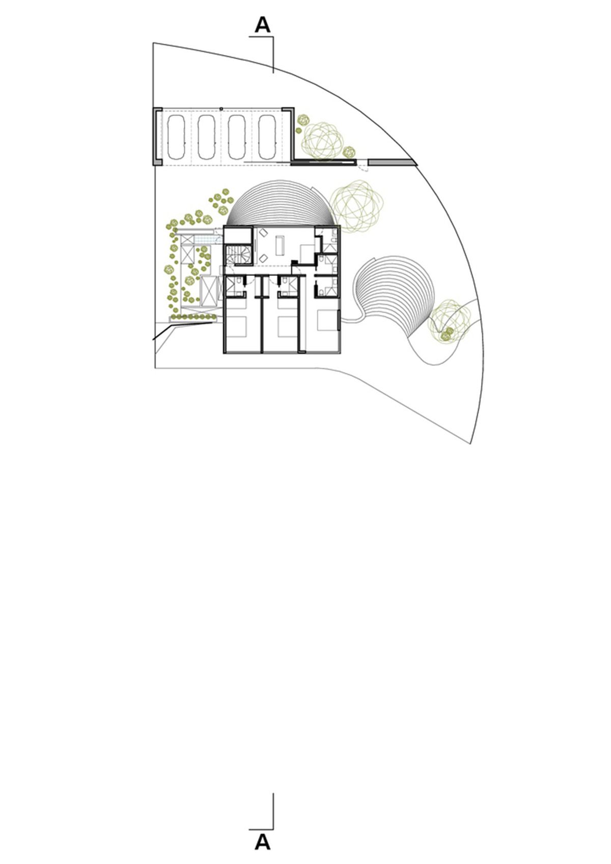 Large semi-buried social space creates a rustic and organic feeling under wooden volume built in Peru