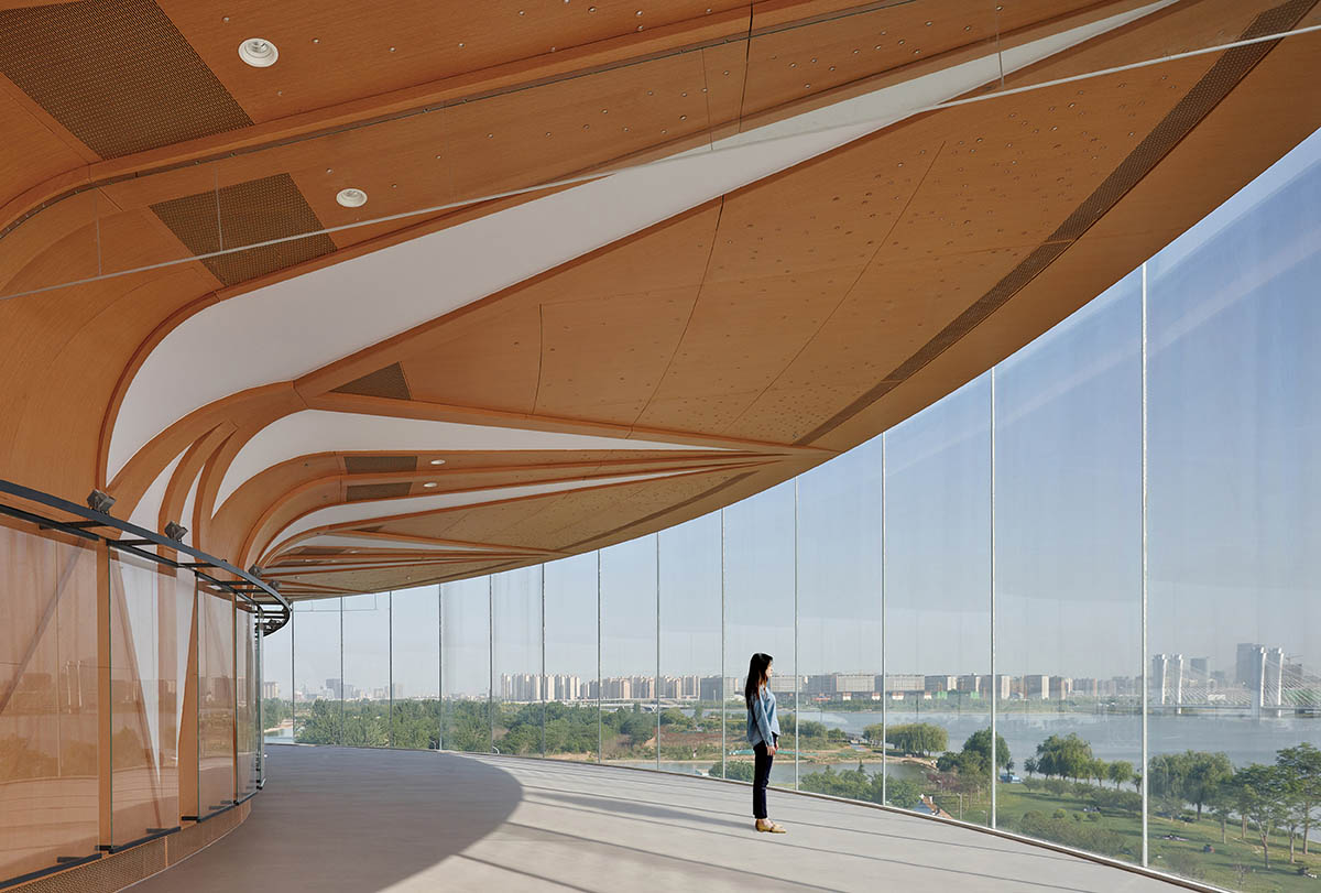 STUDIO A+ designs climbable ring-shaped art center on a green mound in Zhengzhou