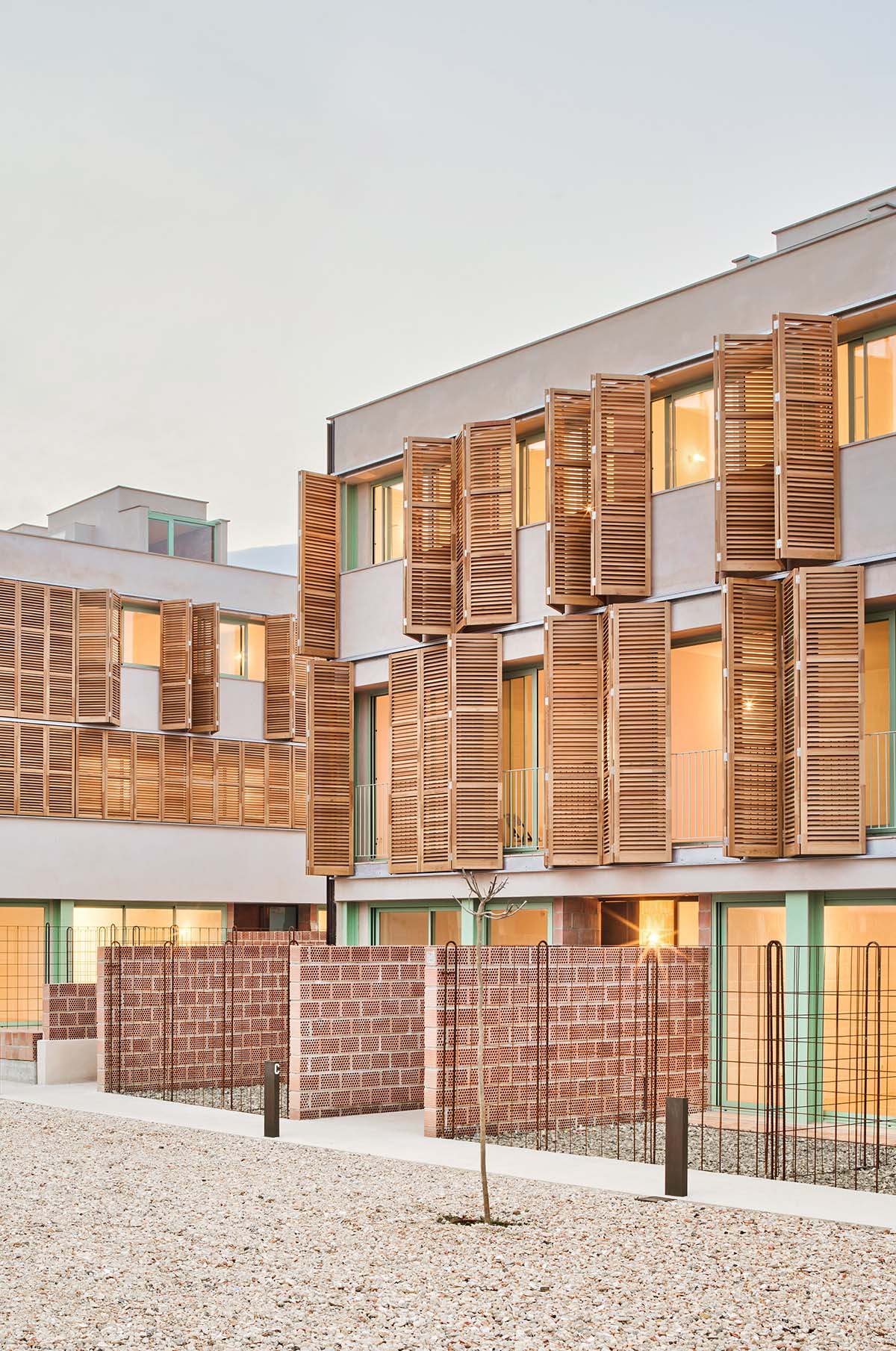 Social housing is characterized by dense wooden shutters in Inca, Spain