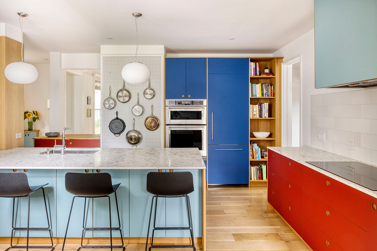 An attic for Ditmas House features colorful interiors designed by Shakespeare Gordon Studio