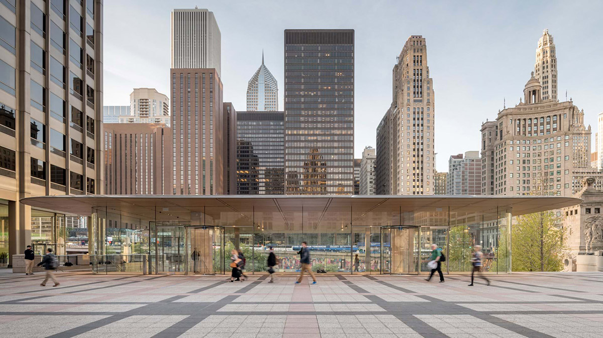 MacBook air lid revived in Apple Michigan store’s roof designed by Foster+Partners