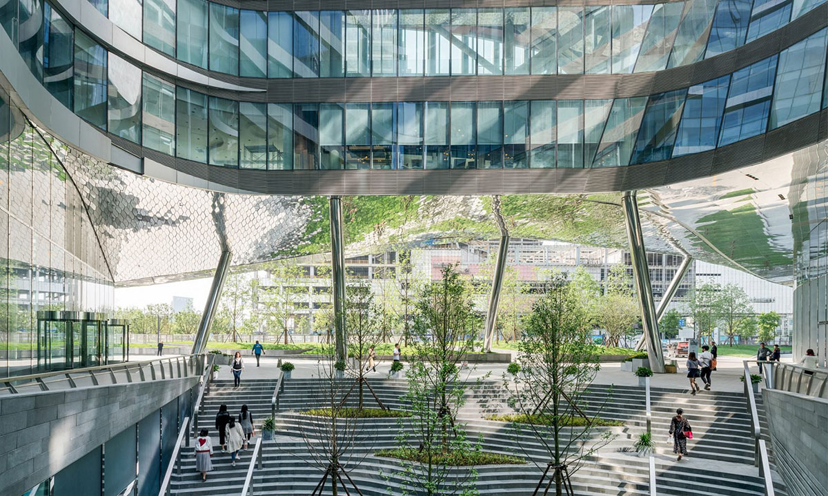 UNStudio completed Raffles City complex with twisted towers in Hangzhou