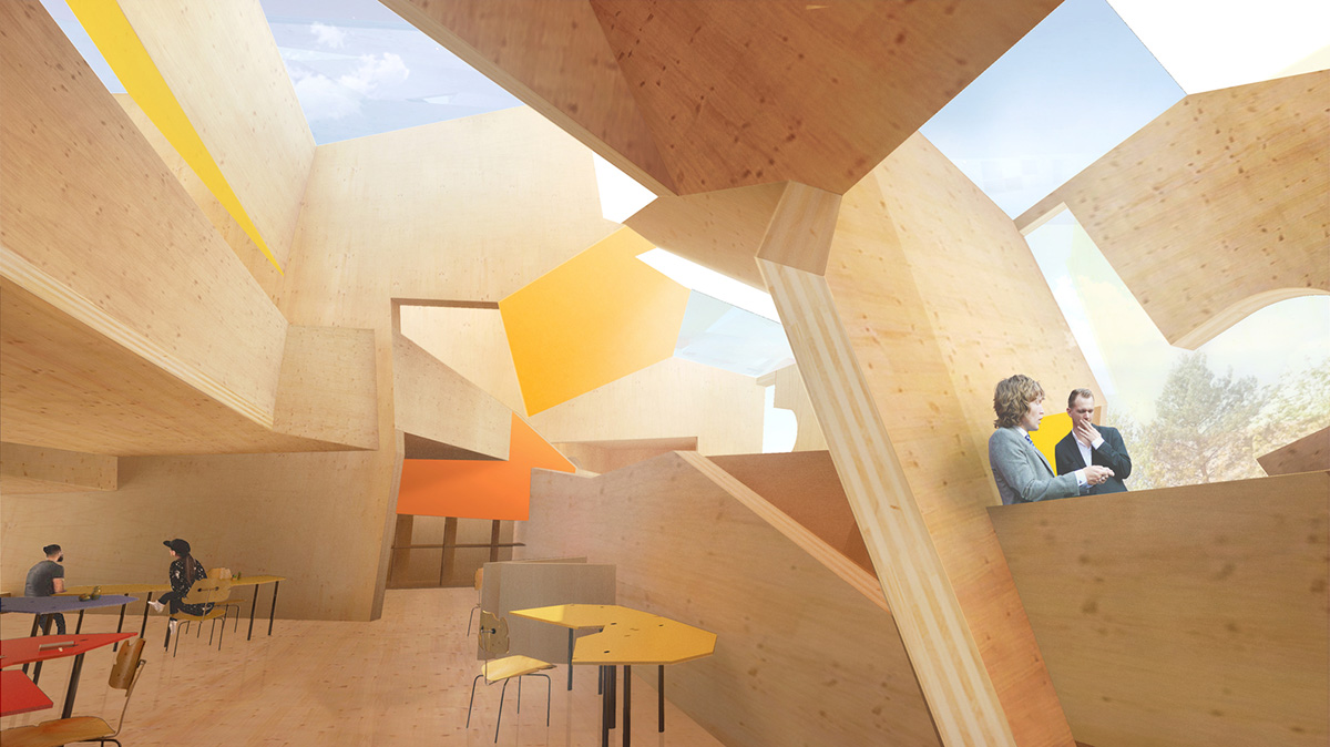 Construction begins on CRAB Studio's orange-colored Innovation Hub at Arts University Bournemouth
