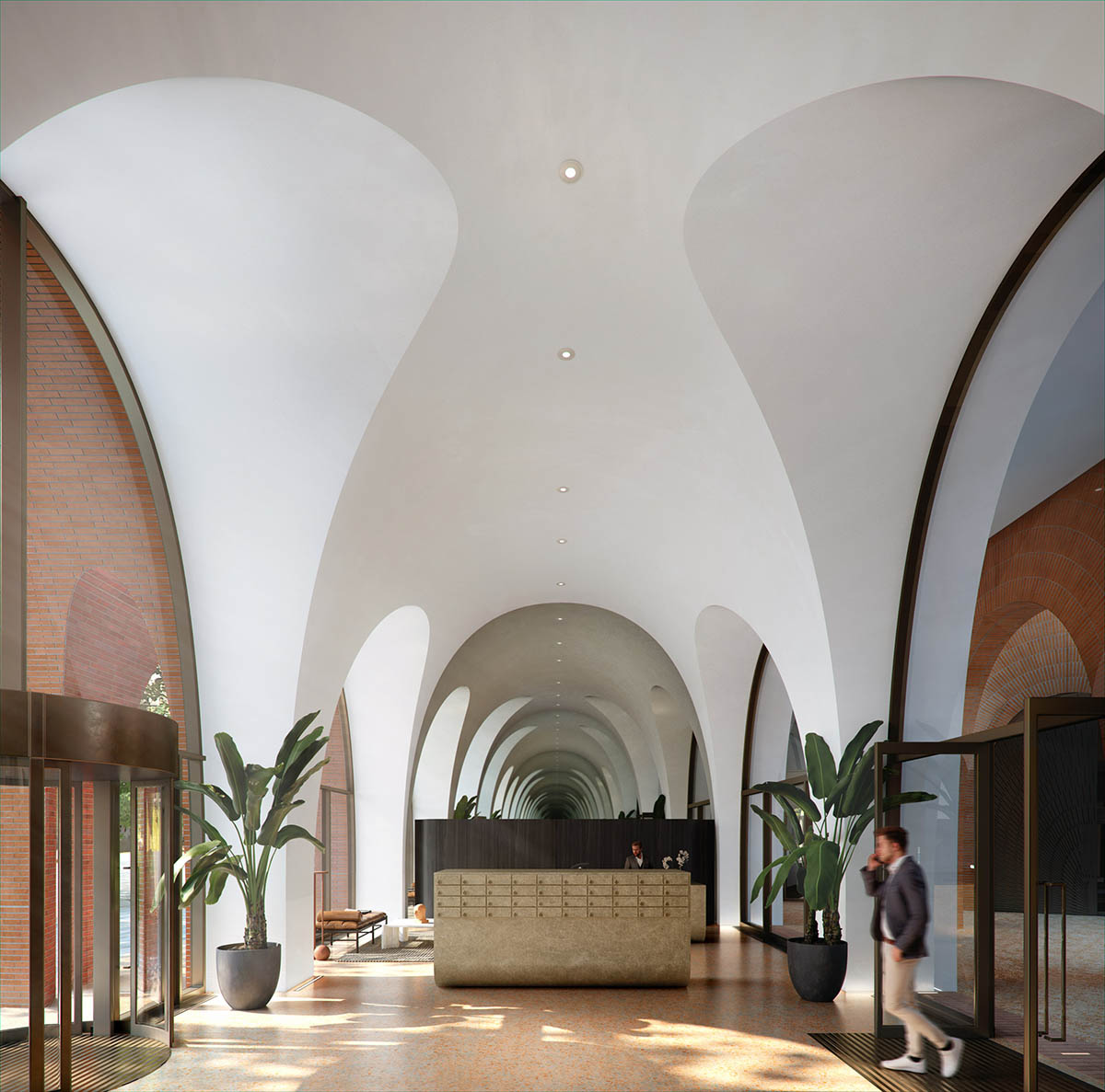 Alison Brooks Architects designs mixed-use urban block with red archways in London's King's Cross
