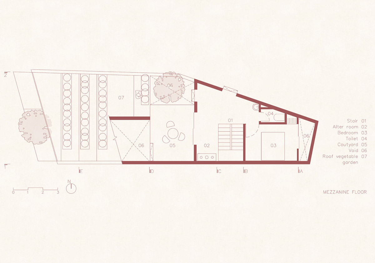 This reddish house features rooftop garden to make owners grow their own food in Vietnam