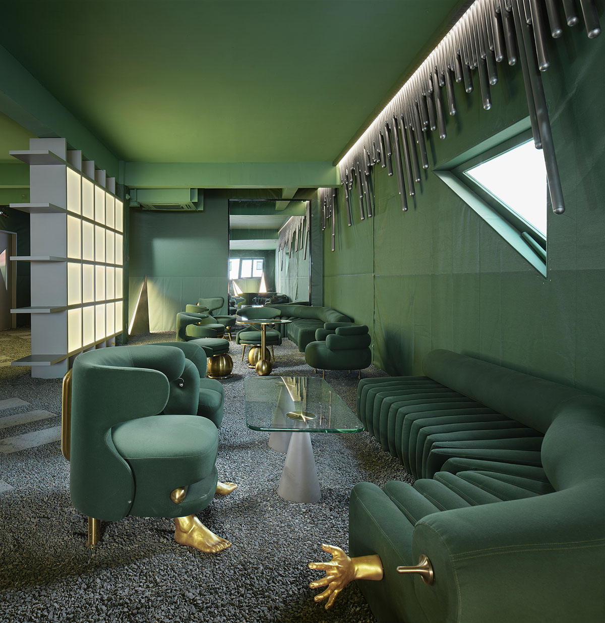 PIG DESIGN completes art space with recycled materials and green-colored furniture pieces in China 