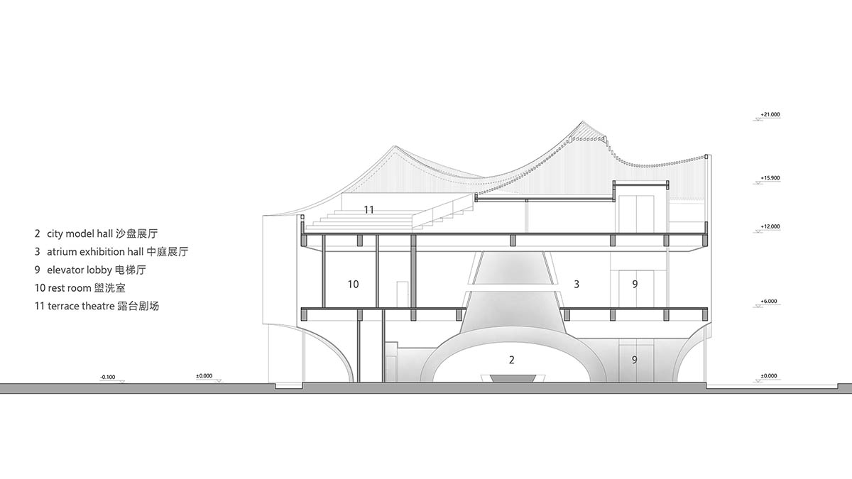 Wutopia Lab built showroom evoking Chinese red mountains with dazzling orange-colored roof
